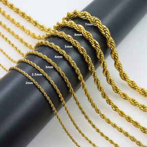 Fashion Wholesale Custom Length Stainless Steel Plated 18k Gold Black Rope Chain Necklace Men Women Twisted Rope Gold Chain