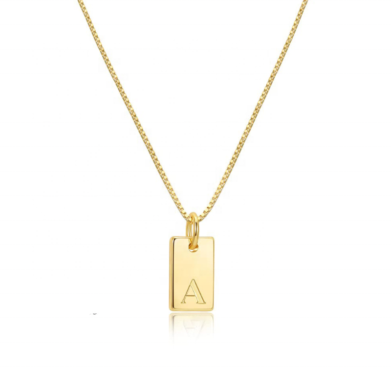 Mini Letter Tag Pendant Necklace Women Jewelry Plated 18k Gold Stainless Steel Box Chain Square Tiny Initials Letter Necklace