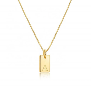 Mini Letter Tag Pendant Necklace Women Jewelry Plated 18k Gold Stainless Steel Box Chain Square Tiny Initials Letter Necklace