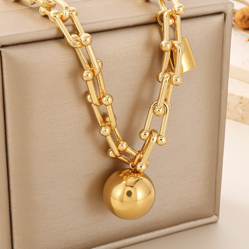 Ball Pendant Padlock Stainless Steel Matty Chain Necklace Bracelet Electroplated 18k Gold Steel Horseshoe Chain Double Stock