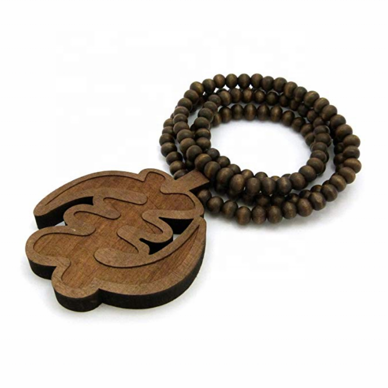 Fashion Simple Jewelry Men Women Prayer Wood African Symbol Pendant 8mm 36 Inches Wooden Beads Necklace