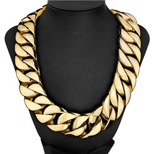 Mens 31MM Large Heavy Polished Stainless Steel Plated 18K Gold Thick Chunky Cuban Curb Chain Link Necklace