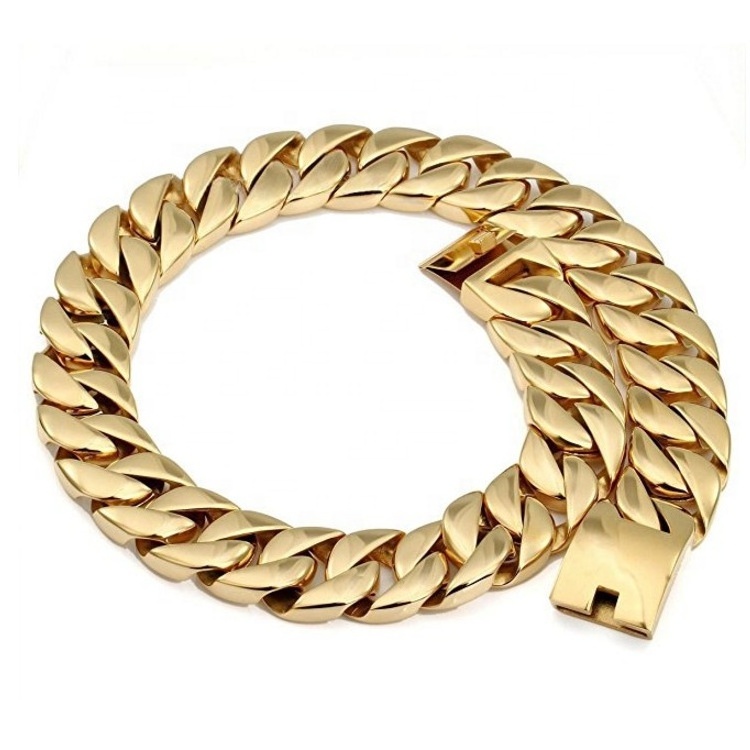 Mens 31MM Large Heavy Polished Stainless Steel Plated 18K Gold Thick Chunky Cuban Curb Chain Link Necklace