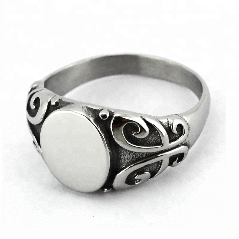 Wholesale Unisex Customized Retro Silver Gold Stainless Steel Blank Signet Ring For Men Women