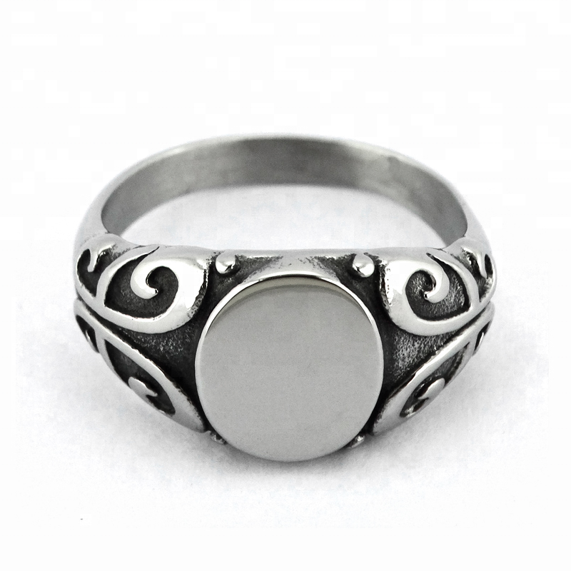 Wholesale Unisex Customized Retro Silver Gold Stainless Steel Blank Signet Ring For Men Women