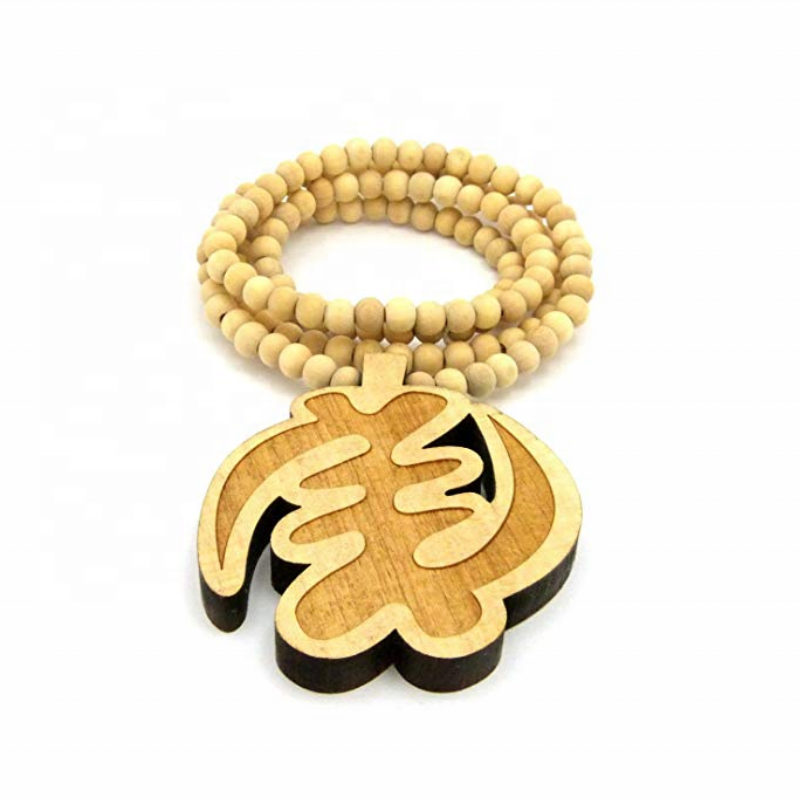 Fashion Simple Jewelry Men Women Prayer Wood African Symbol Pendant 8mm 36 Inches Wooden Beads Necklace