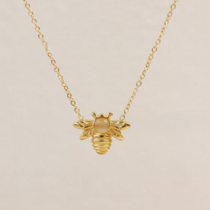 Cute Fashion Opal Honey Bee Necklace Dainty Animal Jewelry 18k Gold Plated Stainless Steel Opal Bee Pendant Necklace Women