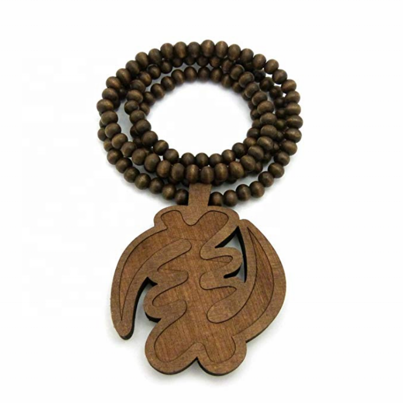 Fashion Simple Jewelry Men Women Prayer Wood African Symbol Pendant 8mm 36 Inches Wooden Beads Necklace