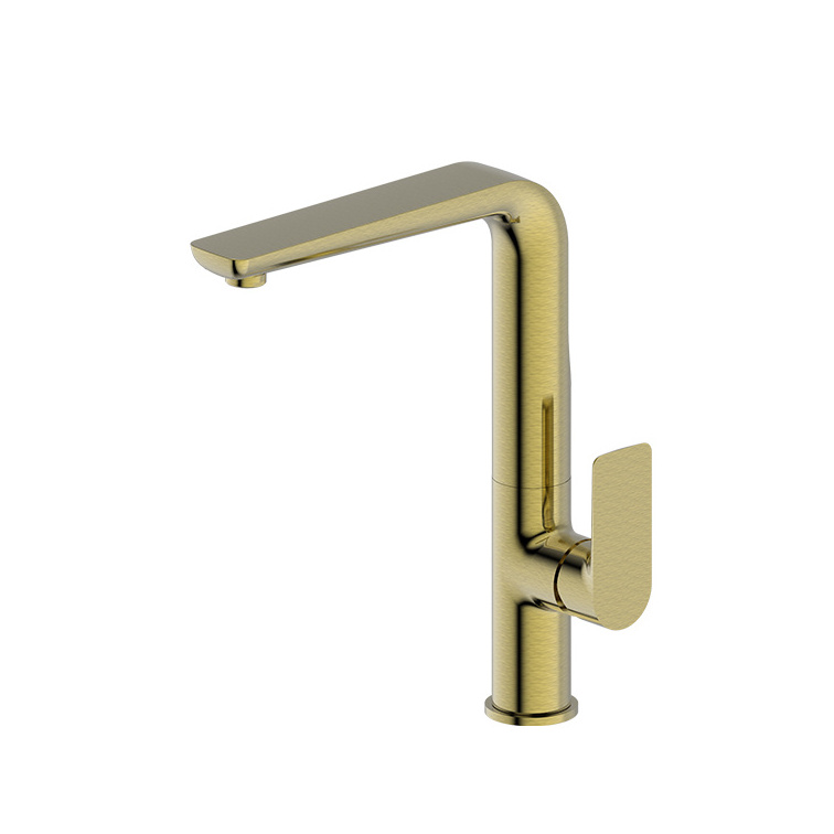 Brushed gold brass single lever kitchen mixer faucet bathroom