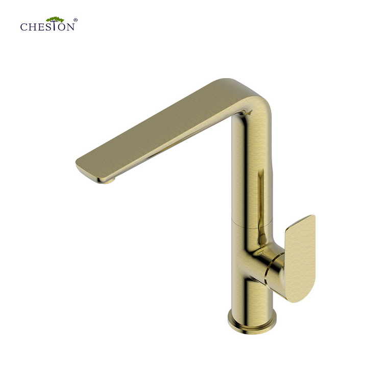 Brushed gold brass single lever kitchen mixer faucet bathroom