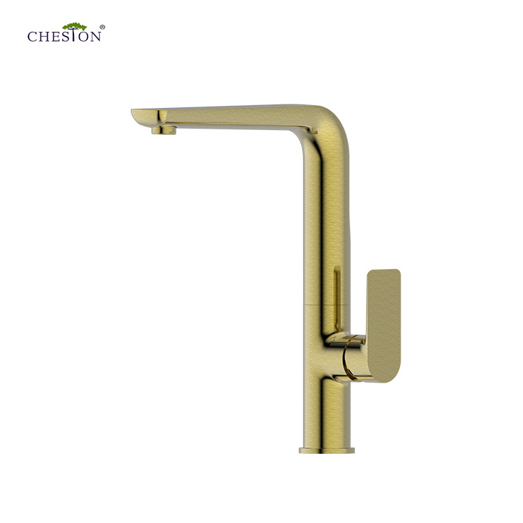 Brushed gold brass single lever kitchen mixer faucet bathroom