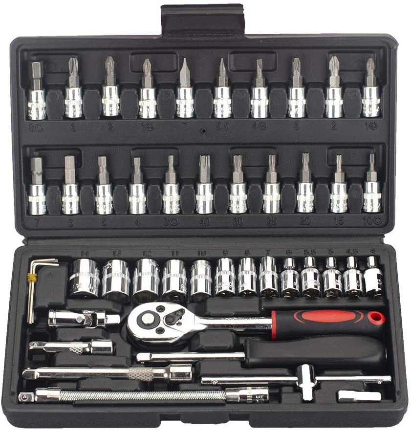 Reversible Ratchet Wrench Tool Kit Screwdriver Drive Socket and Bit Set Combination