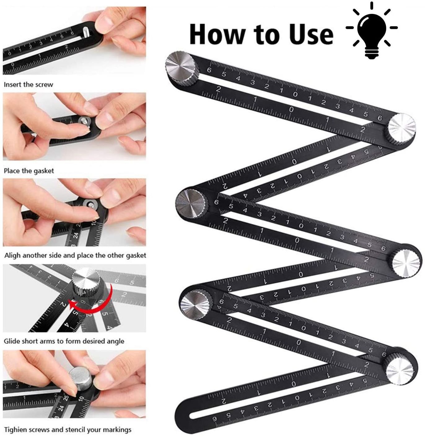 Multi Angle Measuring Ruler Ceramic Tile Hole Punch Locator Aluminum Alloy Angle Measuring Ruler Twelve Fold Angle Finder Tool