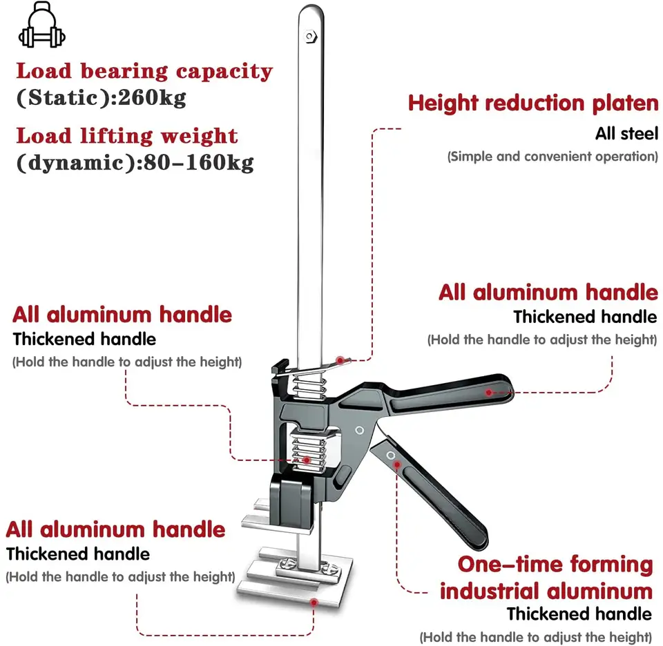 Lift Wall Brick Height Adjuster 2 PACK Hand Tool Jack Set Floor Tool  Door Plate Lifter Cabinet Handheld Labor Saving Arm System