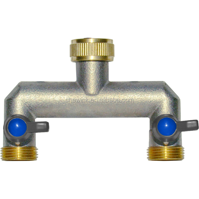 Brass Manifold splitter,  straight version,  two outlet,  Swivel Tap Nut