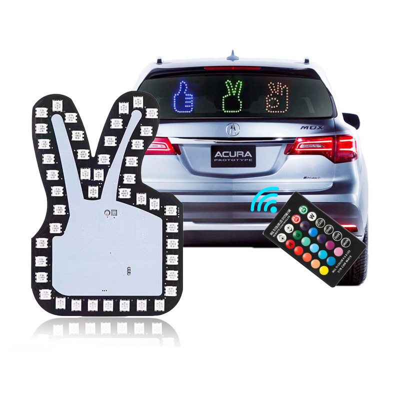 LED Finger Warning Brake Gesture Light Funny Rear Window Sign Decoration Car Light