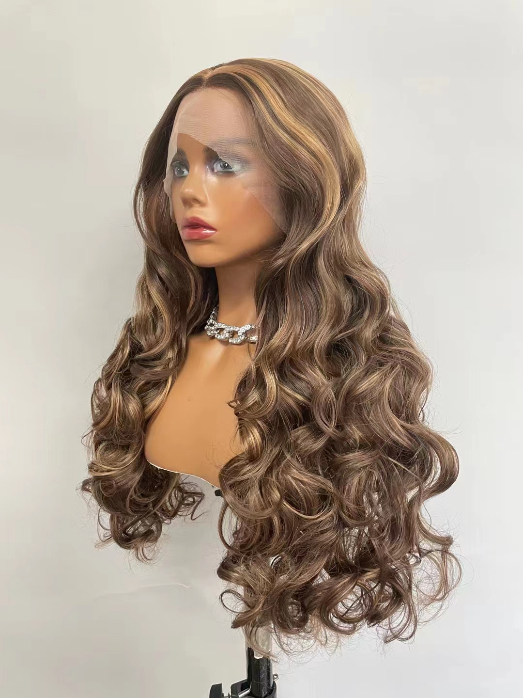 Highlight Body Wave Wigs Ombre Black Brown Synthetic Wig Hairline Heat Resistant Long Wavy Wigs For Black Women Cosplay Hair