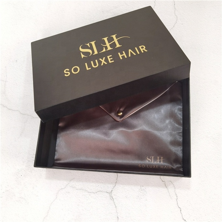 CH Luxury Wig Bags Silk Satin Envelope Snap Button Gift Bag With Packing Box Satin Silk Lining Dust Bags With Custom Logo