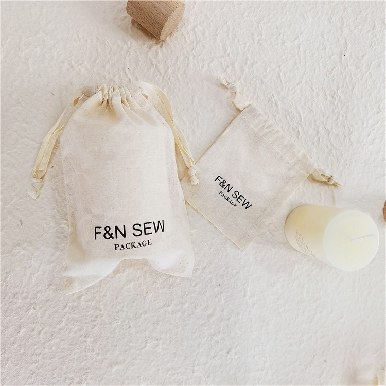 Customize Logo Printing Natural Cotton Muslin Candle Bag Muslin Calico Dust Canvas Cotton Drawstring Pouch Bag for Candle