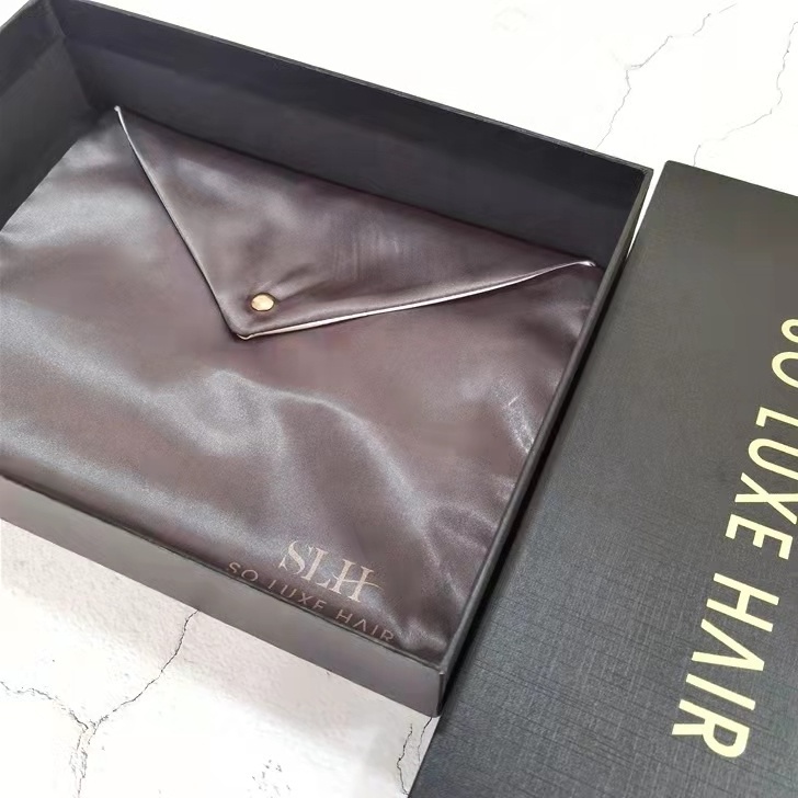 CH Luxury Wig Bags Silk Satin Envelope Snap Button Gift Bag With Packing Box Satin Silk Lining Dust Bags With Custom Logo