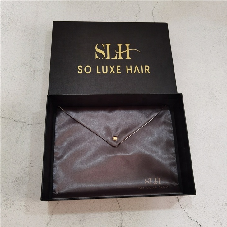 CH Luxury Wig Bags Silk Satin Envelope Snap Button Gift Bag With Packing Box Satin Silk Lining Dust Bags With Custom Logo