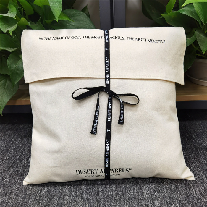 CH Custom Organic Cotton Envelope Bag With Ribbon Tie Muslin Cotton Envelope Pouch Clothing Packaging Linen Dust Pouch