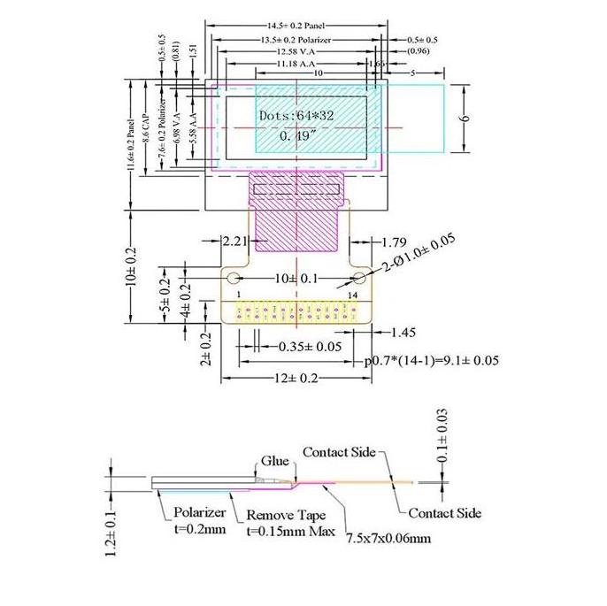 mini oled display 0.49 Inch Screen Panel 64x32 White Oled i2c Ssd1306 Soldering 14 pins 0.49