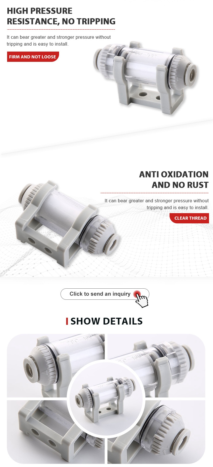 ZFC series Plastic  Pneumatic Fitting Air Flow Speed Control Throttle Valve Replacement of SMC