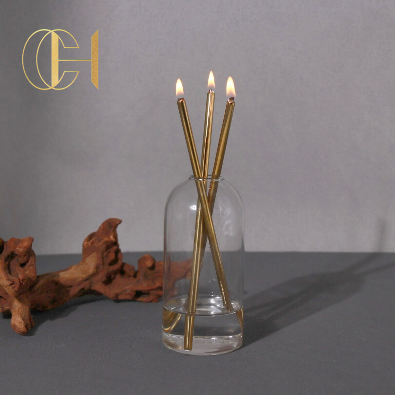 C&H Metal Candle Glass Vase Unscented Clean Burning Nontoxic Smokeless Stainless Steel Rods Everlasting Candle