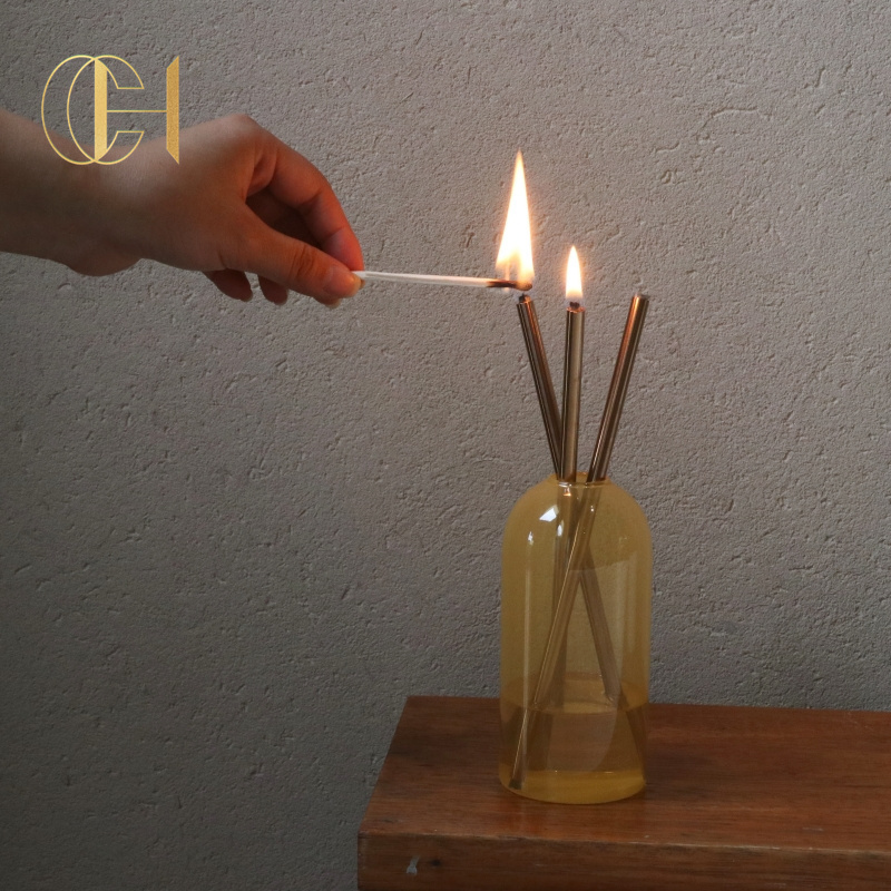 C&H Metal Candle Glass Vase Unscented Clean Burning Nontoxic Smokeless Stainless Steel Rods Everlasting Candle