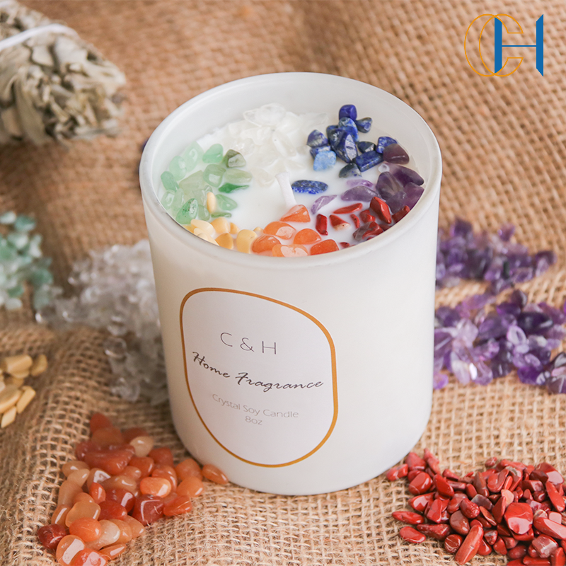 C&H Wholesale Bougies Soy Candle Crystal Flower 400g Multi Colored With Healing Crystals Spritual Candle