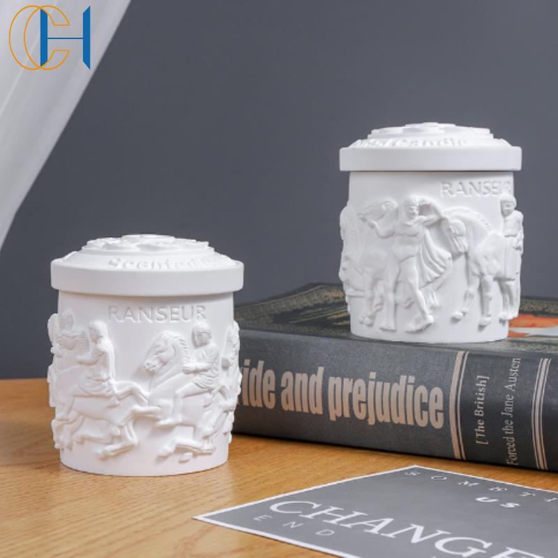 C&H Custom Flower Lid Engraved Design Unique Ball Shape Holder Ceramic Candle Jar WIth Lid