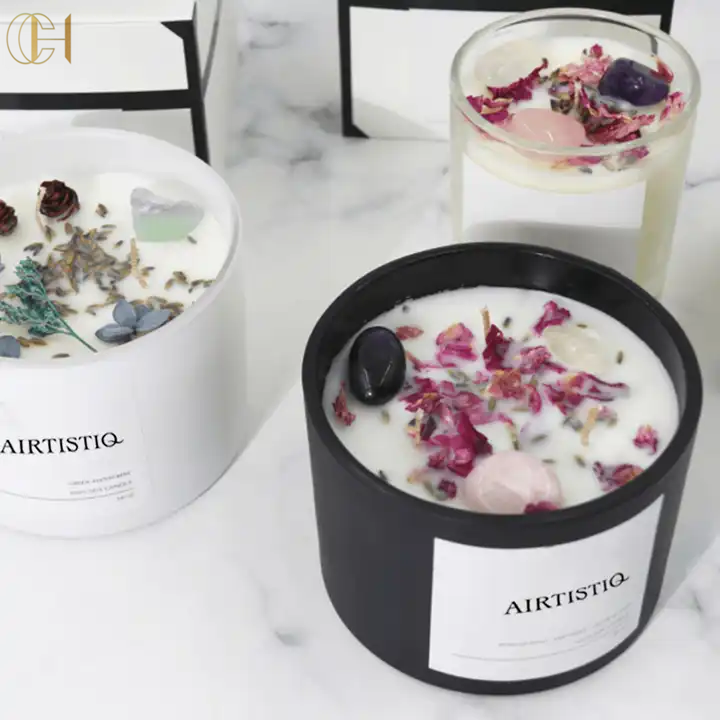 C&H Private Label Novelty Custom Glass Luxury Gift Scented Candles Healing Spiritual Crystal Big Flower Candles