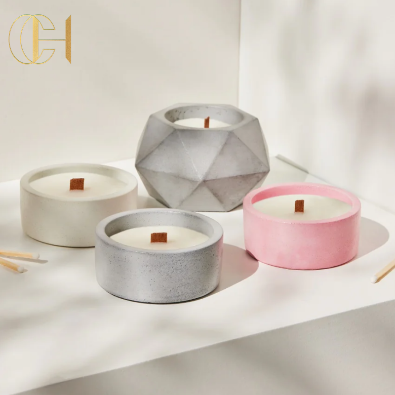 C&H Hot Sale  Modern Cement Holder Luxury Custom Logo Concrete Candle Vessels Jar With Lid