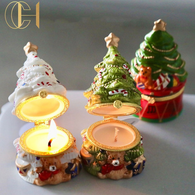 C&H Wholesale Modern Custom Candle Vessels Christmas Tree Unique Empty Ceramic Candle Jars For Home Decor And Gift