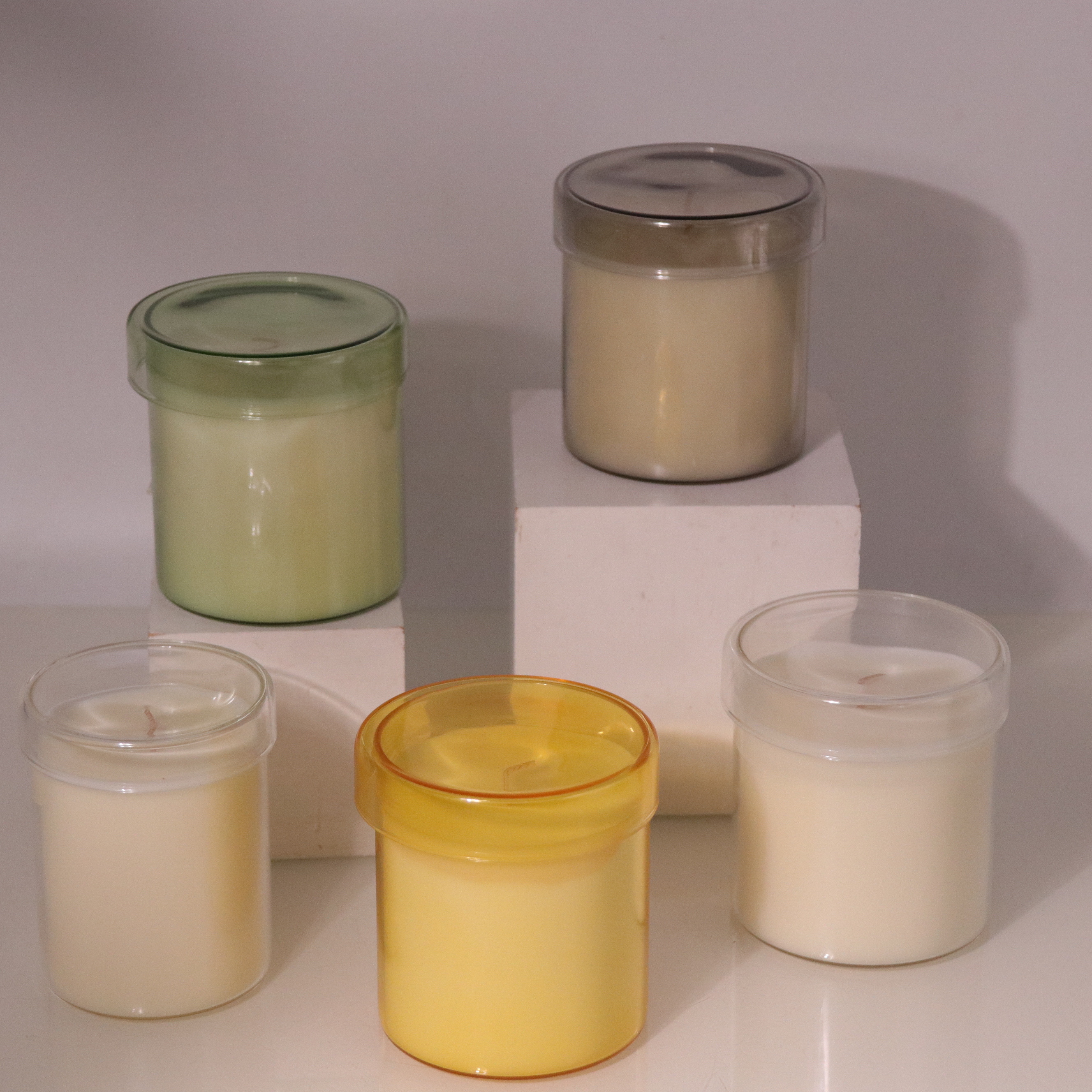 Wholesale Glass Scented Candle High Quality Flameless Candle Colorful Glass Pillar Candles With Lid