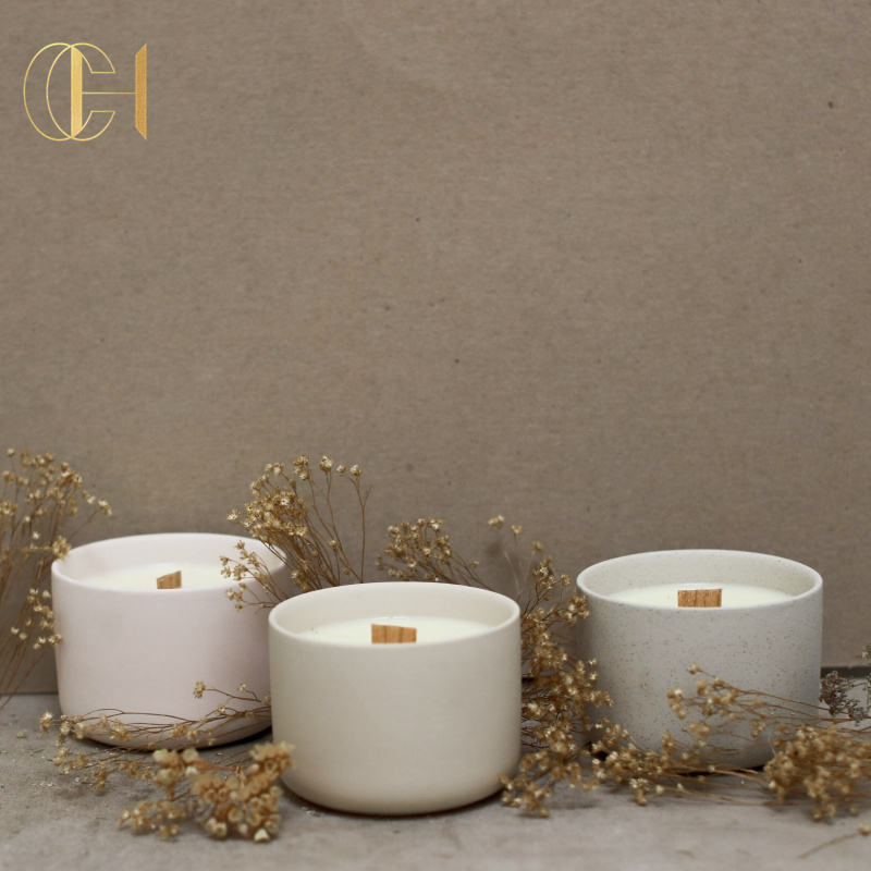 C&H Hot Sale  Modern Cement Holder Luxury Custom Logo Concrete Candle Vessels Jar With Lid