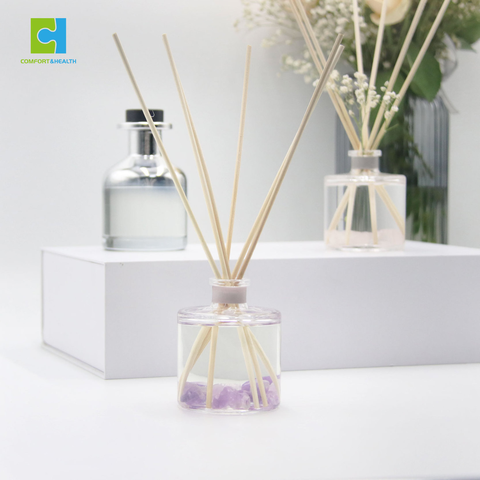 Latest Design Gemstone Crystal Infused Wholesale Ceramic Aroma Scented Reed Diffuser with Rattan Stick