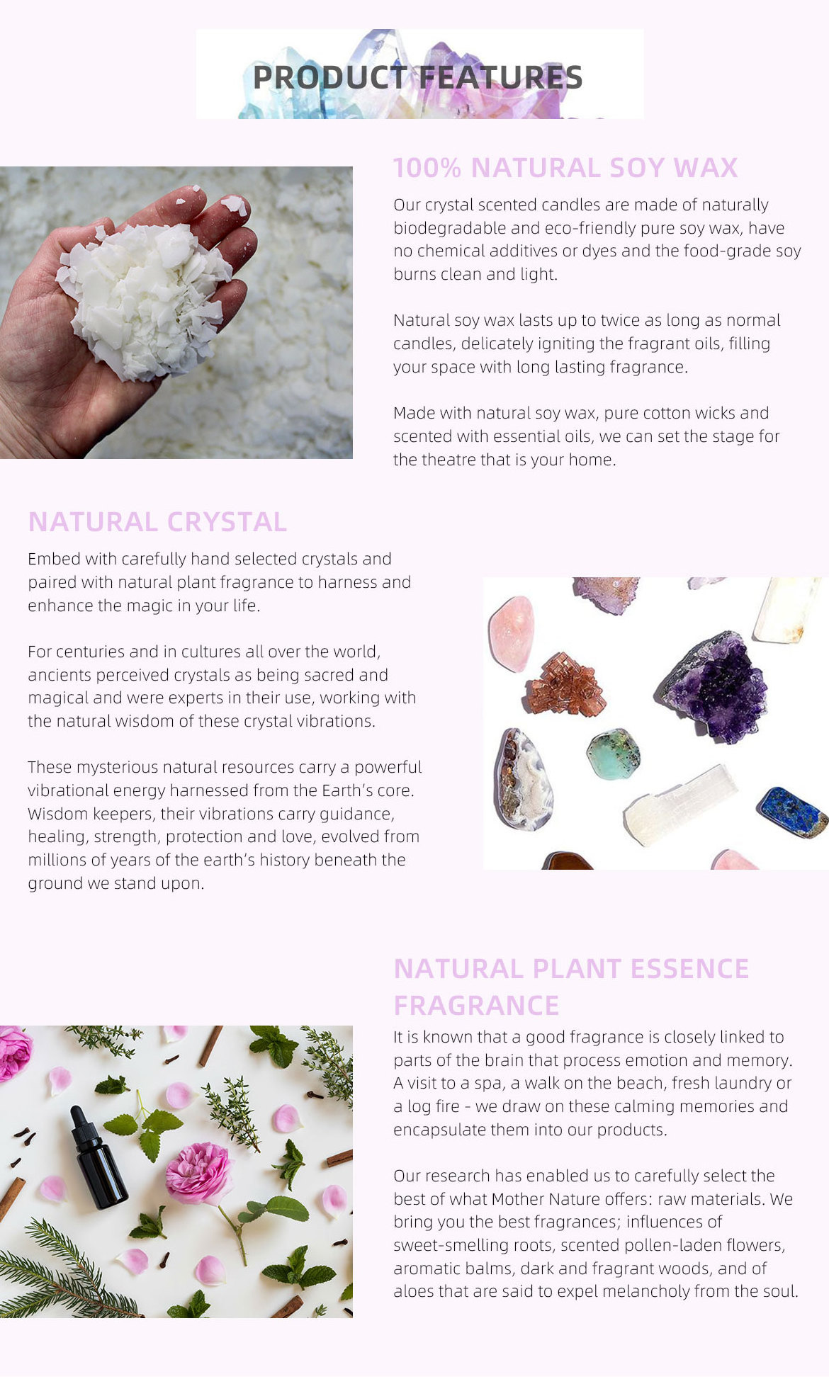 Wholesale Private Label Custom Design Luxury Crystal Herbs Infused 