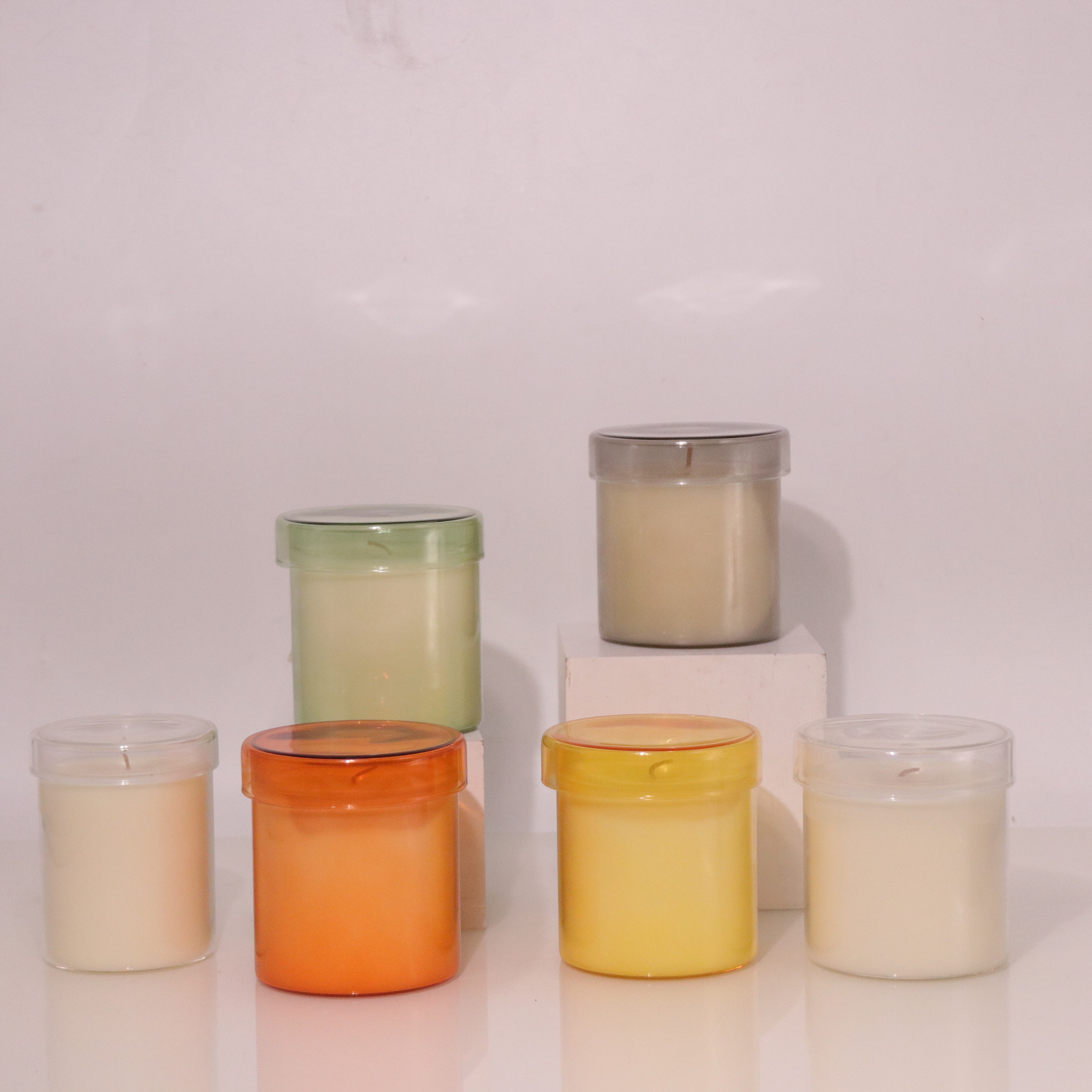 Wholesale Glass Scented Candle High Quality Flameless Candle Colorful Glass Pillar Candles With Lid