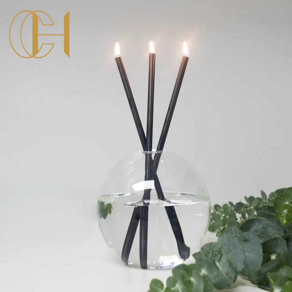 C&H New Glass Jar Metal Tube Flameless Clean Burning Everlasting Pristine Oil Liquid Candles with Custom Fragrance and Gift Box