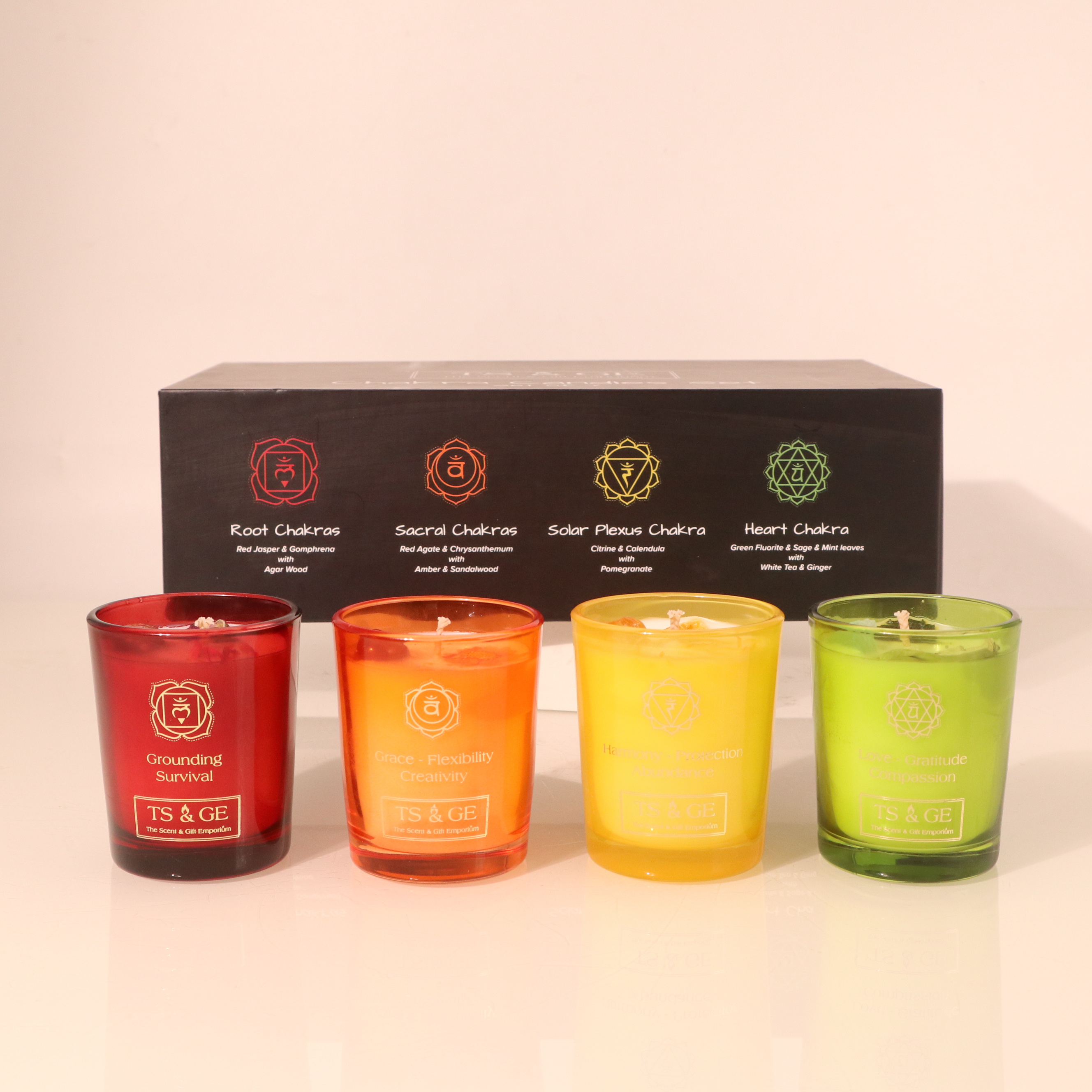 C&H Customized 7 day Chakra Tea Light Yoga Pray Spell Candle Manifestation Scented Crystal Healing Small Root Chakra Candle Set