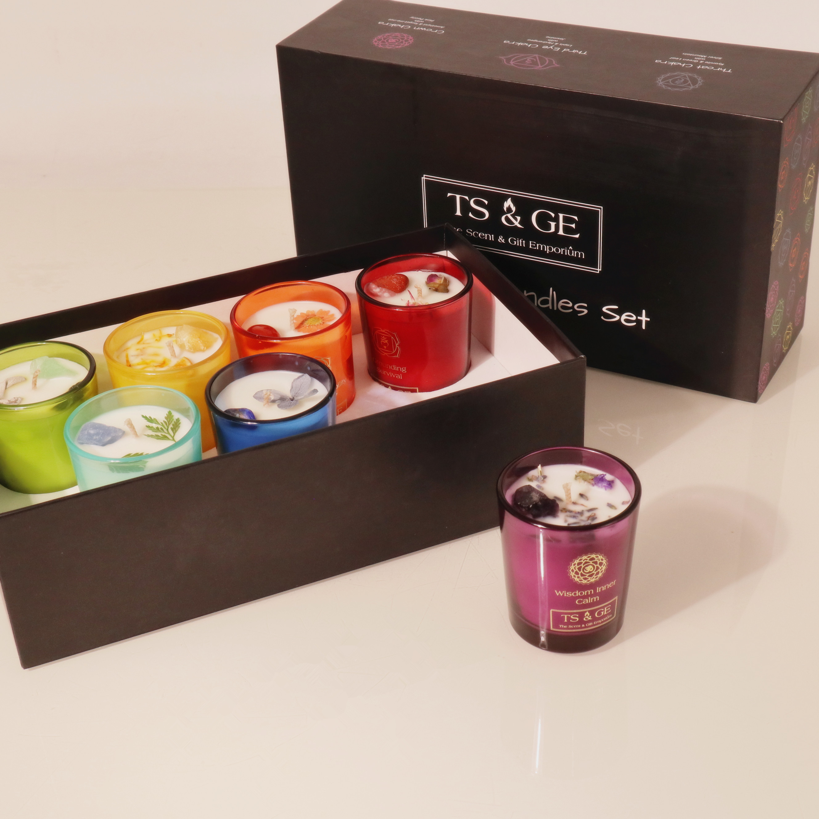 C&H Healing Yoga Crystal 7 Chakra Tea Light Aromatherapy Candle Set Small Chakra Candles Limited Stock