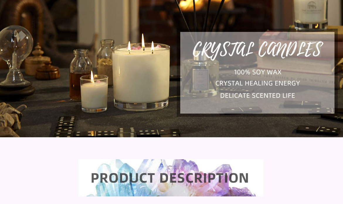 Luxury aromatherapy bougie gemstone healing crystal scented soy wax candles/candels with crystals inside Candela