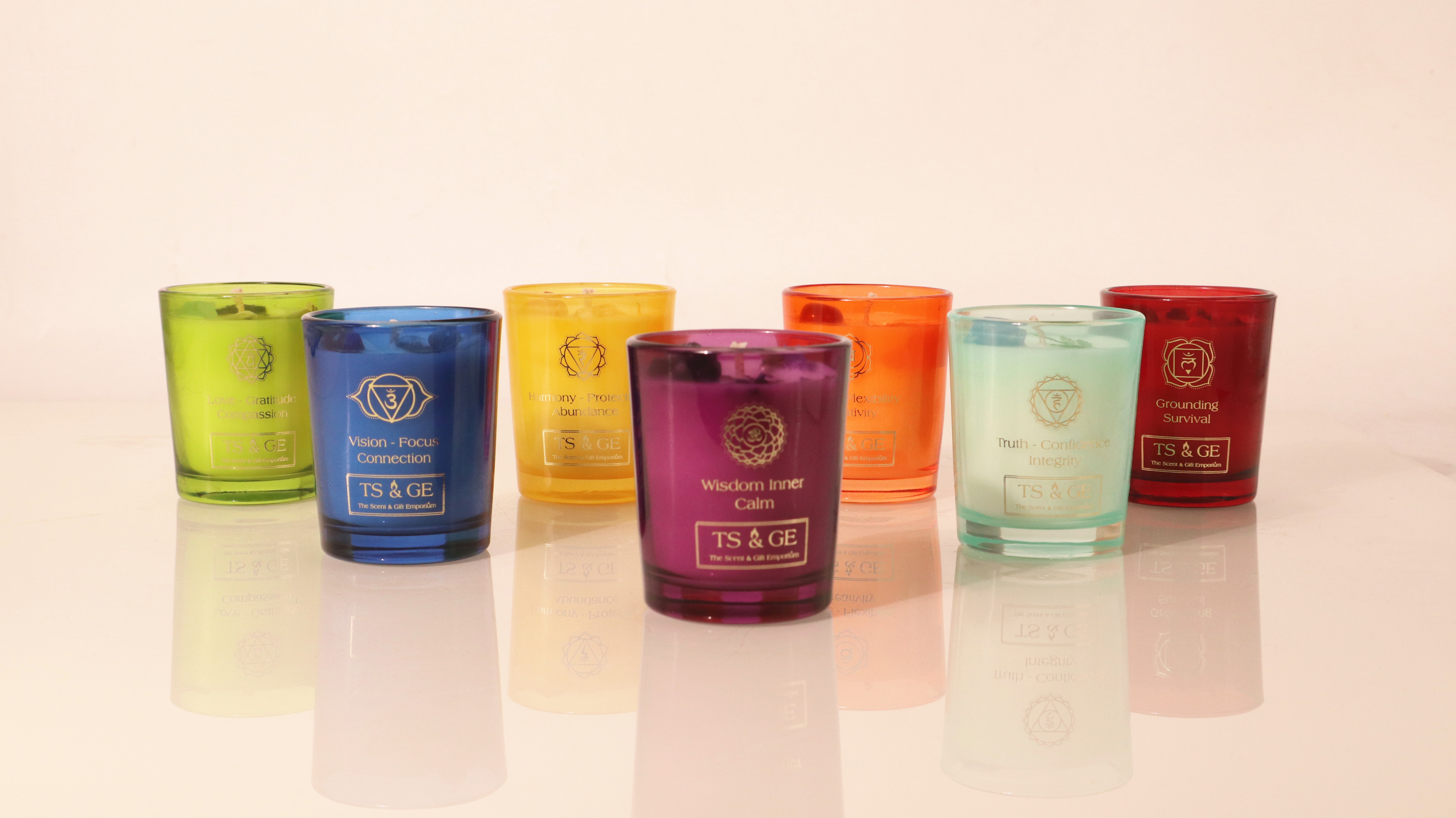 C&H Healing Yoga Crystal 7 Chakra Tea Light Aromatherapy Candle Set Small Chakra Candles Limited Stock