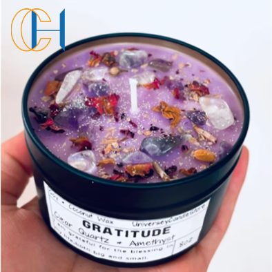 C&H Luxury 8 oz Crystal Candle Non Toxic Soy Wax Crystal Scented Candles