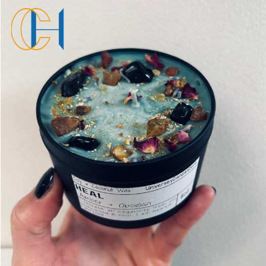 C&H Fragrance Soy Wax Abundance Candle Luxury Scented Candle with Dried Flower Natural Crystal Candle