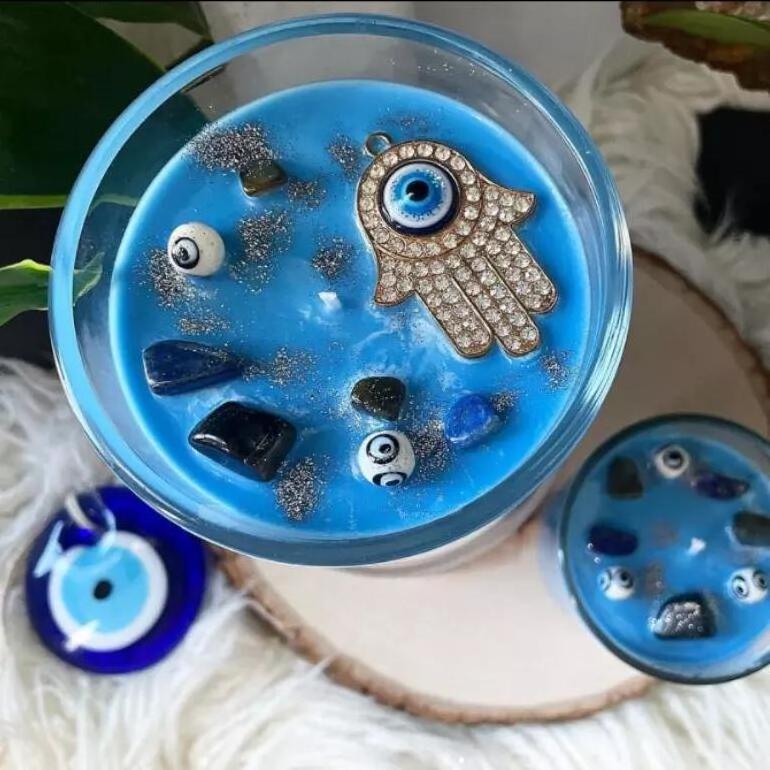 Wholesale Private Label Luxury Evil Eye Candle Crystal Infused Spiritual Gift Set Tropical Scented Candle