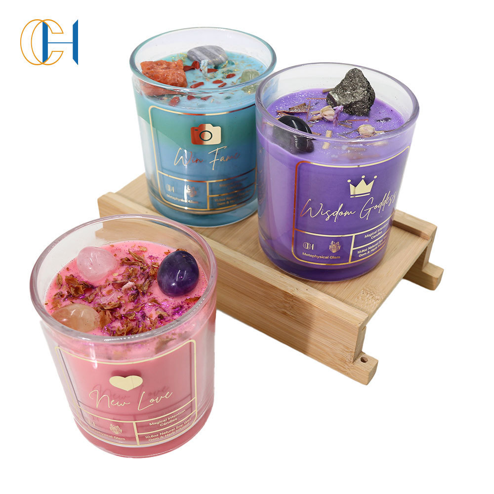 C&H Crystal Infused Money Love Gilding Logo Candle Colorful Soy Wax Magic Meditation Candle