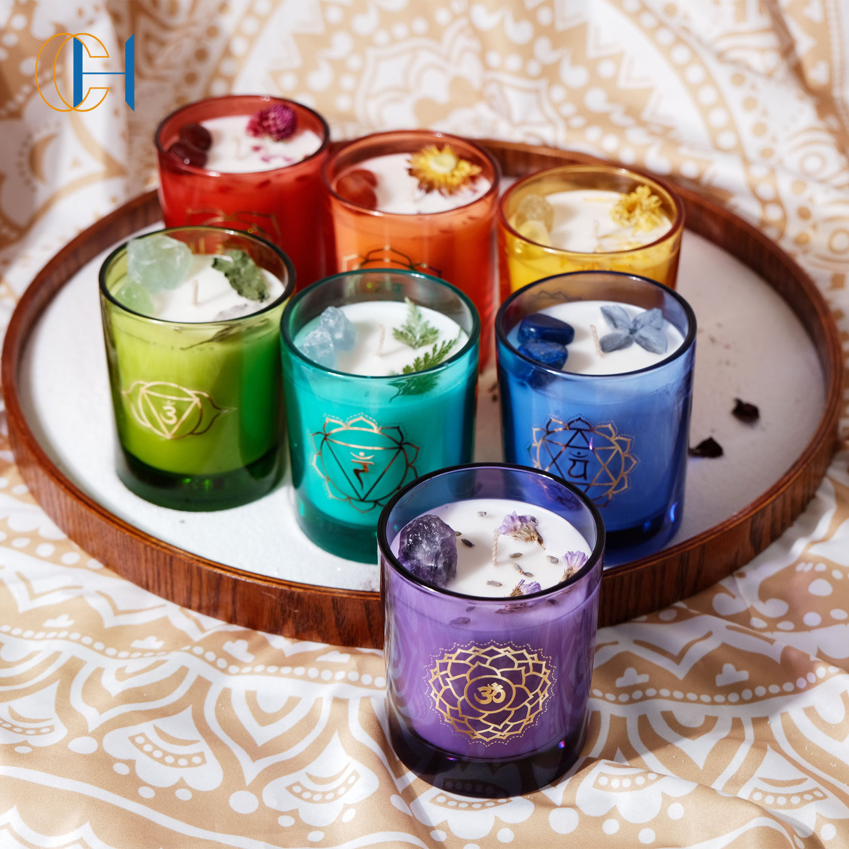 C&H  Wholesale Customization Luxury Seven Chakras Hearing Relax Soy Crystal Scented  Candles